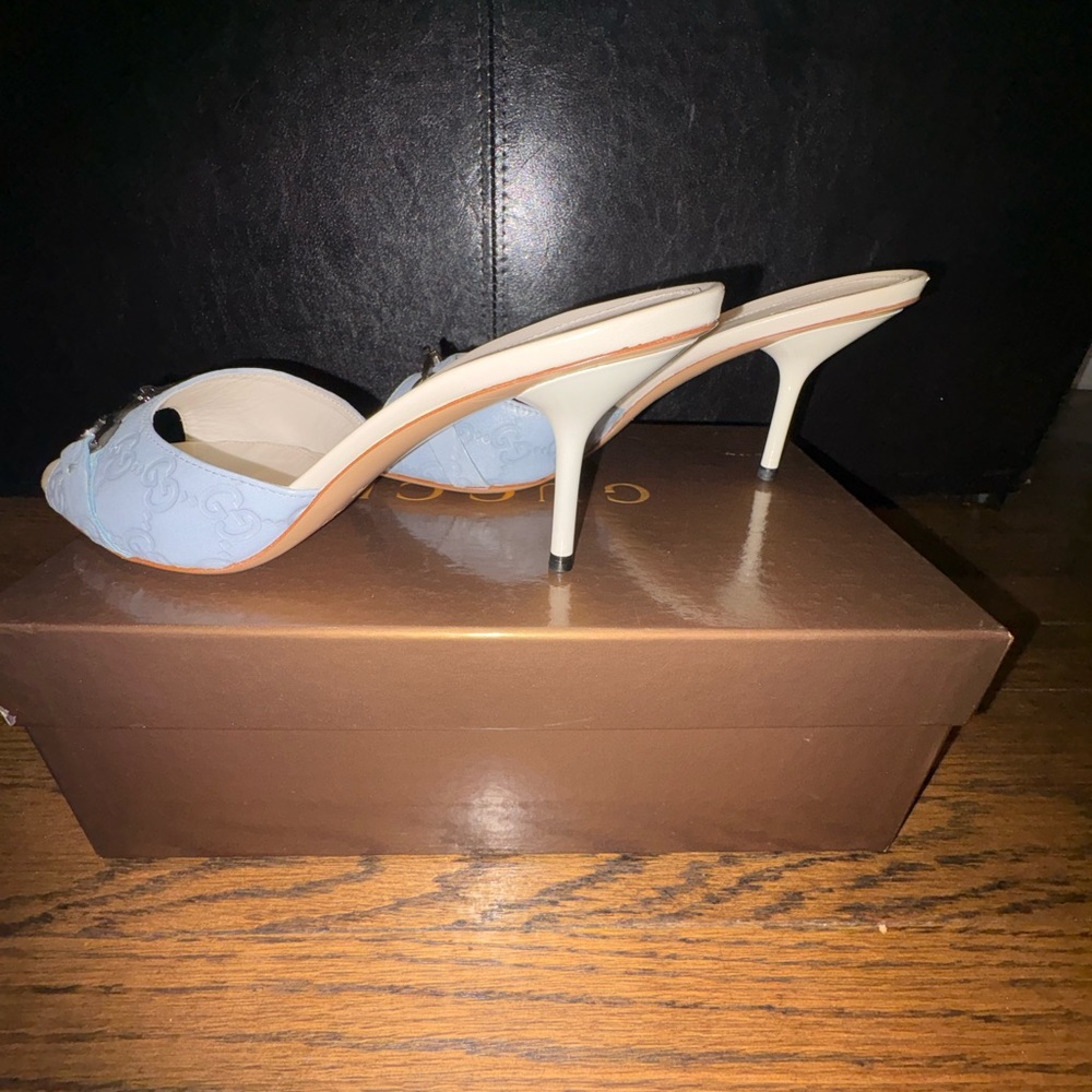 Gucci Light Blue Leather Horsebit Mules - Picture 4 of 8